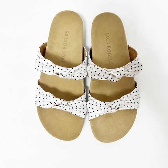 JACK ROGERS ROSE DOUBLE KNOT LEATHER WHITE BLACK WOMEN SANDALS SIZE 9.5 - Picture 2 of 5
